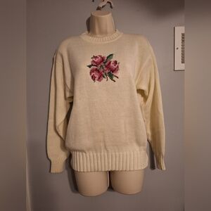 Elegant Cream Floral Sweater